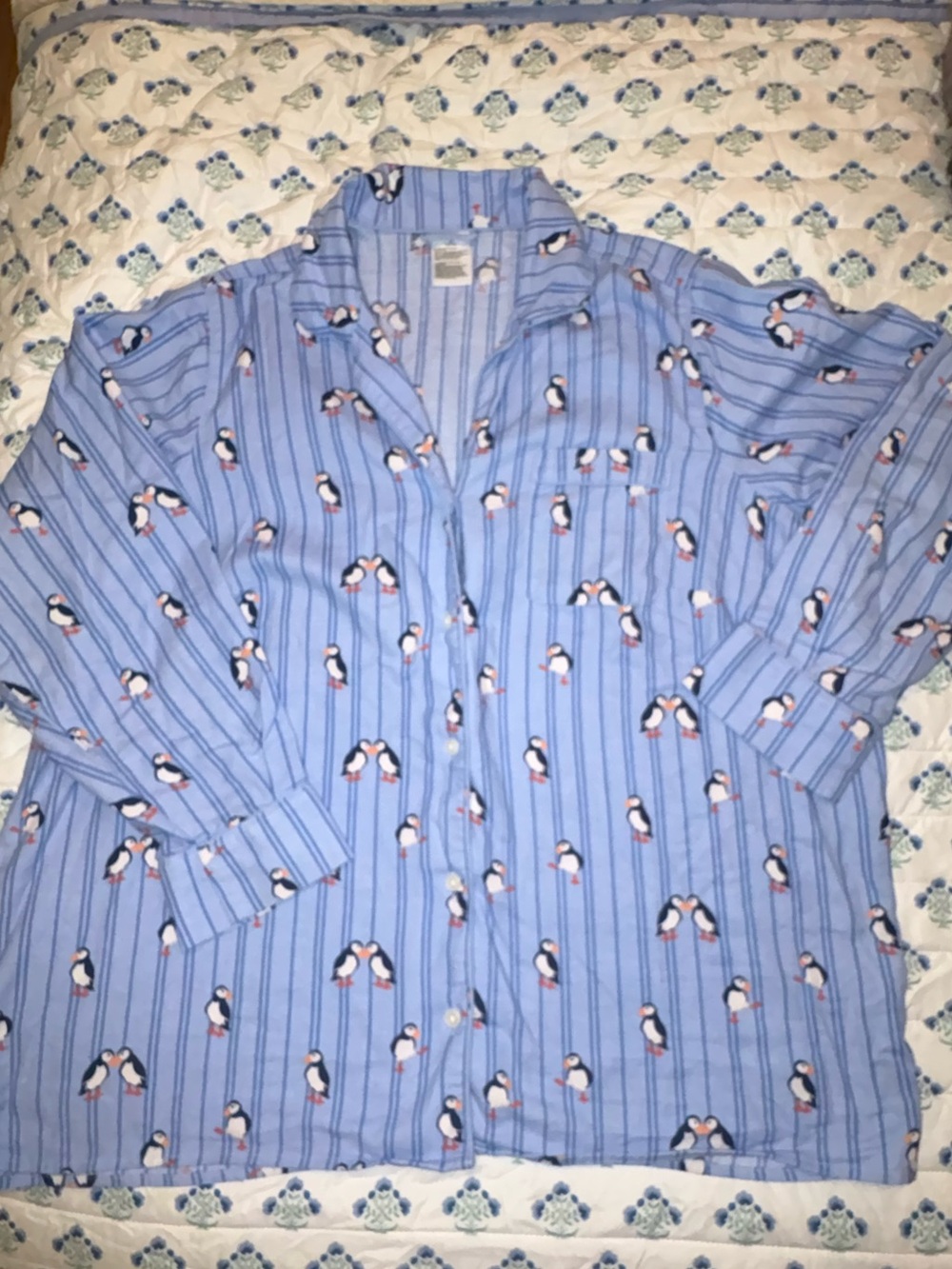 Lands End Women Size 1X Puffin Pajama Set - Top and Pants